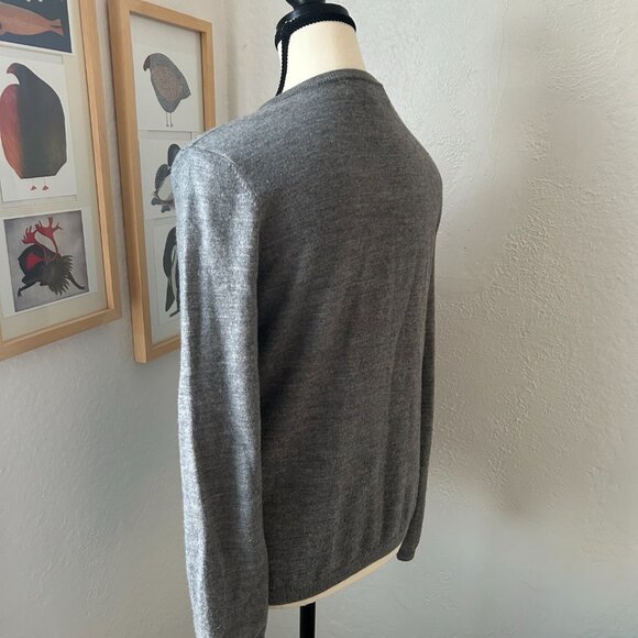 Nine West 100% Merino Wool Gray Crew Neck Cardigan Women's Large - Picture 2 of 5